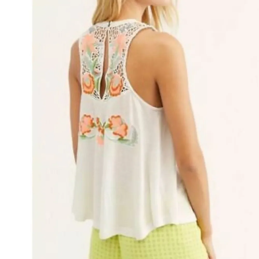 NWT Free People Flower Power Embroidered Tank Top